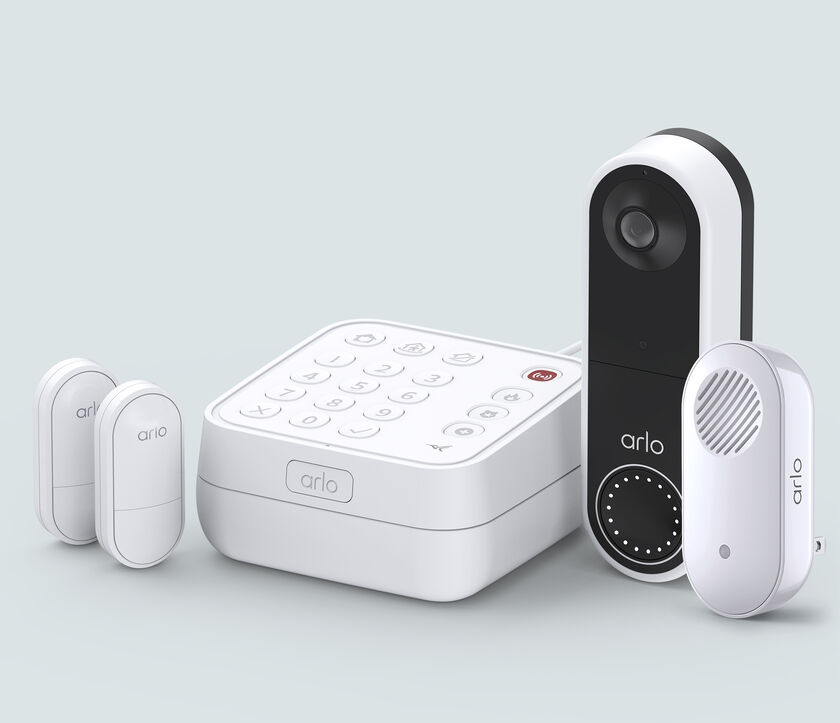 Security System with 2 Sensors, Wireless Doorbell & Chime Bundle, in white, facing front